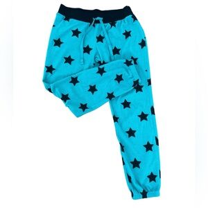 So Teal Star Print Fleece Pajama Pants Medium Green comfy chic vintage Y2K